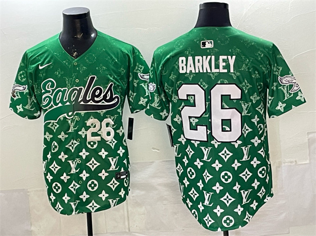 Men's Green Philadelphia Eagles #26 Saquon Barkley With Patch Limited Stitched Baseball Jersey